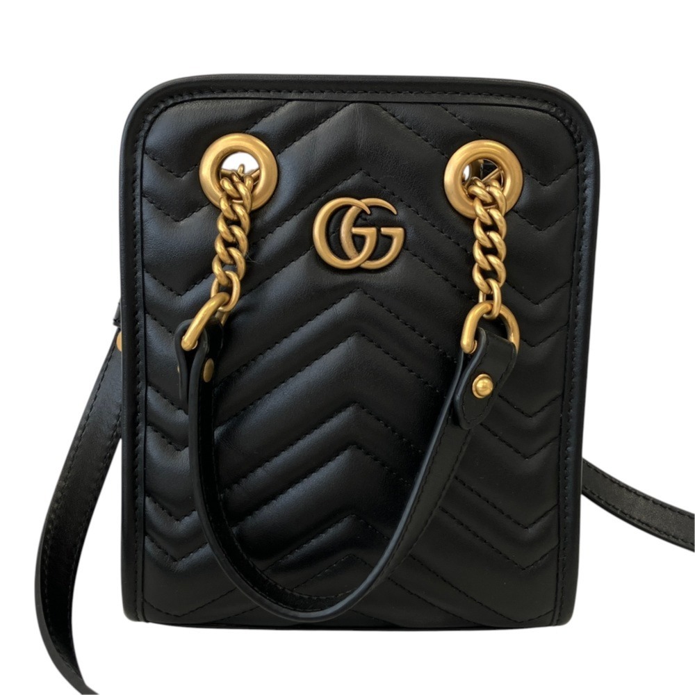 GUCCI GG Marmont Quilted Leather Shoulder Bag 696123 Black Women's